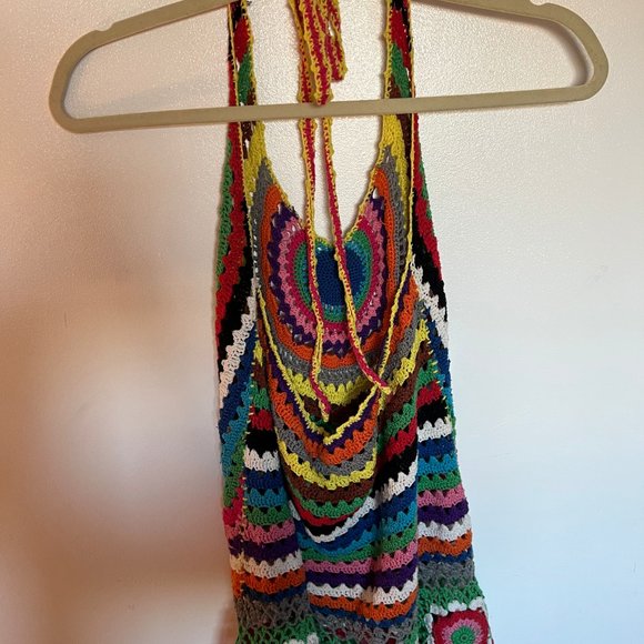 Unique Rainbow Crochet Festival Rave Beach Top - Tunic - Mini Dress - Coverup - Picture 5 of 5